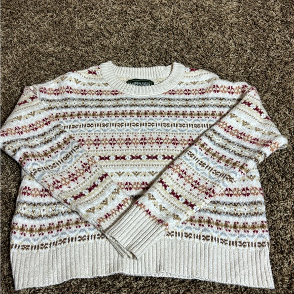 American Eagle Outfitters Sweaters - Vintage American Eagle Knit Pullover Sweater Fair Isle Ivory Red Brown Crew Neck